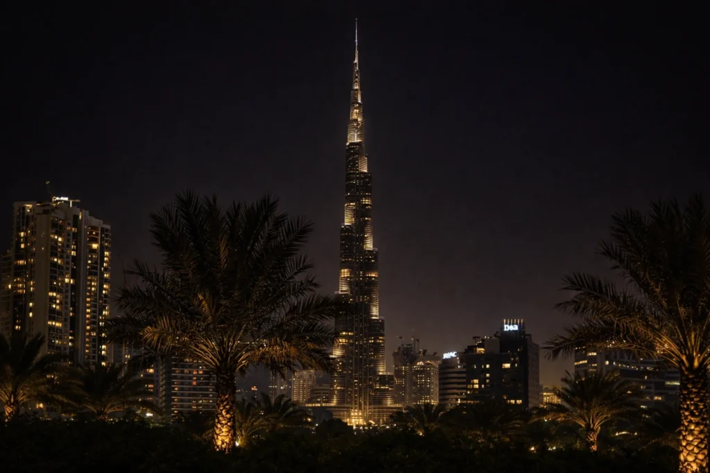best Asia trip for Indian couples — Dubai Burj Khalifa at night from an Ahmedabad couple's trip 2025